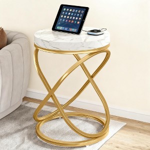 Gulches 19.68” Faux Marble Large Top Nightstand, Gold Metal Frame End Table Multifunctional for Bedroom/Living Room, Non-Slip Pads - 1 of 4