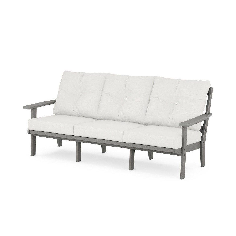 POLYWOOD Prairie Deep Seating Outdoor Patio Sofa Slate Gray/Natural Linen: Craftsman Style, Weather-Resistant, UV-Protected