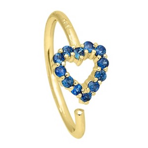 Jewelry Avalanche 20G 14K Gold Heart Nose Hoop with Blue Sapphire Gemstones 8mm - 1 of 4