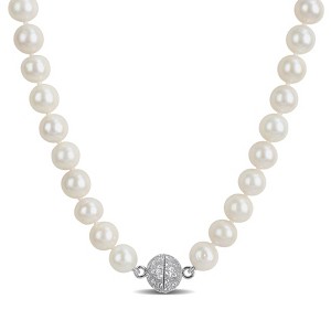 EVERLY JEWELRY | Sterling Silver 9-11mm Cultured Freshwater Edison Pearl & 1/2ct TGW Created White Sapphire Necklace, 18 inc - 1 of 4