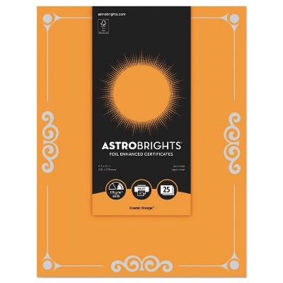 Astrobrights Foil Enhanced Certificates 8 1/2" x 11" Cosmic Orange 25/Pk 91098