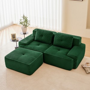 82" Corduroy L-Shaped Modular Sectional Sofa with Movable Ottoman, Pearl-Like Piping, Tufted Design, and No Assembly - 1 of 4