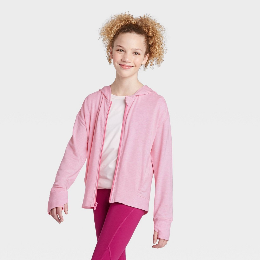 Girls' Soft French Terry Full Zip Hoodie Sweatshirt - All in Motion Pink XL, Girl's was $24.0 now $16.8 (30.0% off)