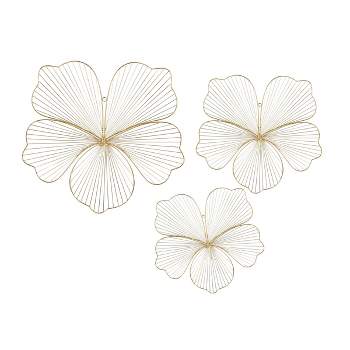 Metal Floral Wall Decor Set of 3 Gold - CosmoLiving by Cosmopolitan