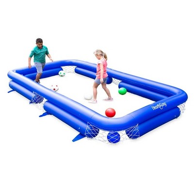 HearthSong Inflatable Soccer Pool Backyard Game for Kids and Adults, Includes Seven Inflatable Balls