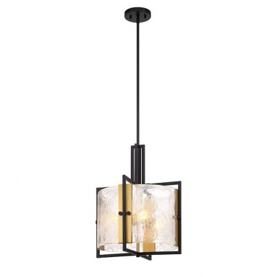 Hayward Matte Black and Warm Brass 3-Light Pendant with Strie Piastra Glass
