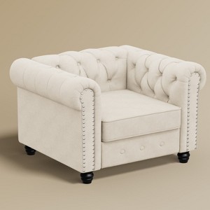Velvet Chesterfield Chair for Living Room Accent Armhair with Deep Cushion in -Morden Fort - 1 of 4