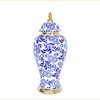 Gulches White Ceramic Ginger Jar Vase with Blue & Gold Accents - Removable Lid - 2 of 4