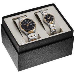Bulova Mens and Ladies Quartz Watch Box Set in Two-Tone Stainless Steel with Diamonds - 1 of 1