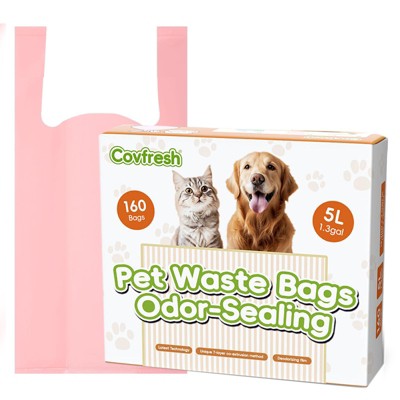 Covfresh Odor Disposal Pet Waste Bags with Easy Tie Handles, Durable & Unscented（Color:Pink)