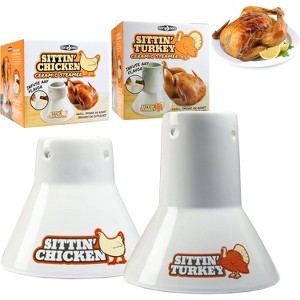 Sittin' Chicken & Turkey Ceramic Beer Can Roaster & Steamer Combo Pack - Wide Ceramic Base - Great Christmas Gift & Stocking Stuffer Idea - 1 of 4