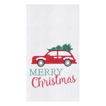 C&F Home Holiday "Merry Christmas" Sentiment Featuring Red Car with Tree Cotton Flour Sack  Kitchen Towel 27L x 18W in.
