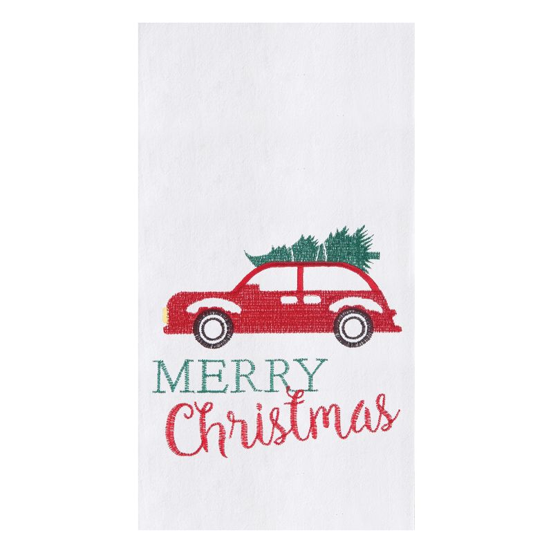 C&F Home Holiday "Merry Christmas" Sentiment Featuring Red Car with Tree Cotton Flour Sack  Kitchen Towel 27L x 18W in., 1 of 4