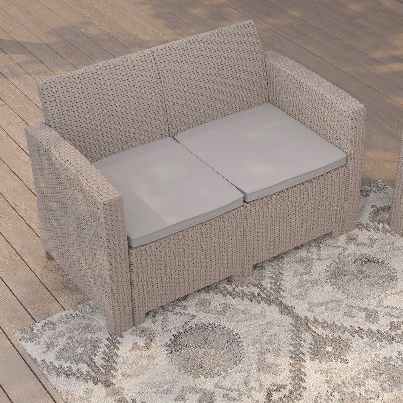 Merrick Lane Outdoor Furniture Resin Loveseat Faux Rattan Wicker Pattern 2-Seat Loveseat With All-Weather Cushions, 6 of 12