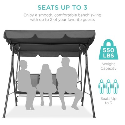 Gray Steel Frame 2-Seater Patio Swing with Adjustable Canopy