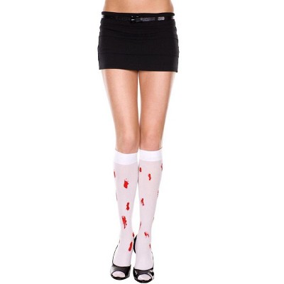Music Legs Opaque Knee Hi Nylon Blood Drips Design Costume Hosiery