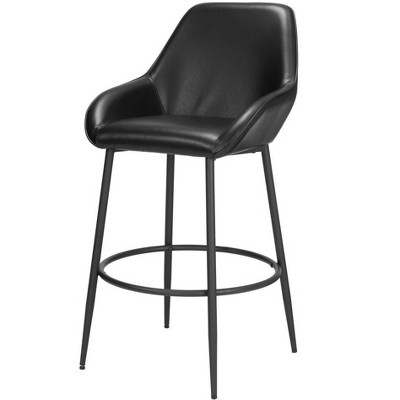 HomeRoots Set of Two 30" Black Faux Leather And Steel Bar Height Bar Chairs