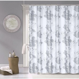 Dainty Home 3D Printed Textured 100% Cotton Shower Curtain - Silver - 1 of 3