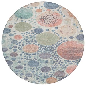 Denim Blue Peach And Artichoke Green Geometric Washable Indoor Outdoor Area Rug - 1 of 4