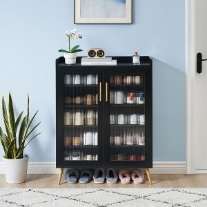 Shoe Cabinet with Glass Doors, 5-Tier Entryway Shoe Organizer Storage Rack with Large Storage and Adjustable Shelves for Hallway, Living Room - 1 of 4