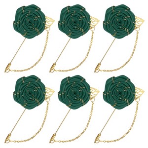 Unique Bargains Wedding Rose Men Suit Boutonnieres Lapel Pin with Gold Leaf Brooch 6 Pcs - 1 of 4