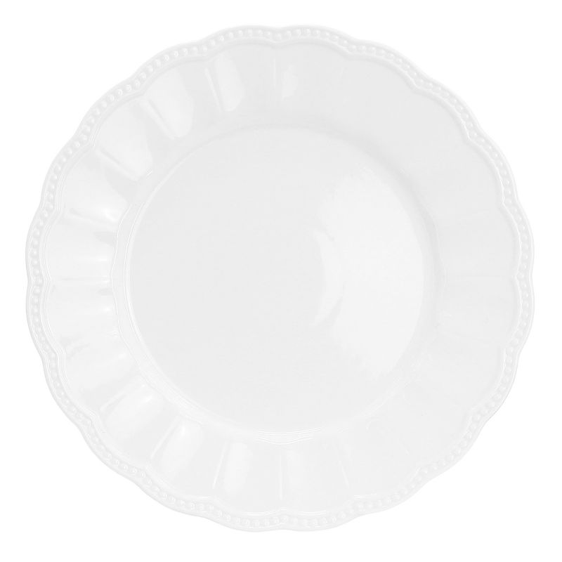 Hometrends Ultra Durable 4 Piece 10.5 Inch Fine Ceramic Embossed Dinner Plate Set in White, 2 of 6