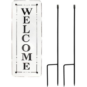 AuldHome Design Metal Outdoor Welcome Sign; Black and White Enamel Coated Steel Yard Sign - 1 of 4