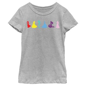 Girl's Disney Colorful Princesses Silhouettes T-Shirt - 1 of 4