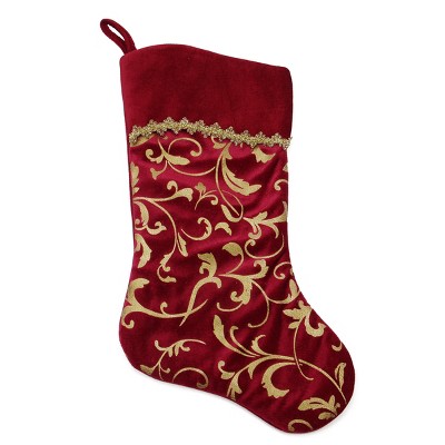 Northlight 20" Elegant Burgundy Red and Gold Flourish Design Christmas Stocking
