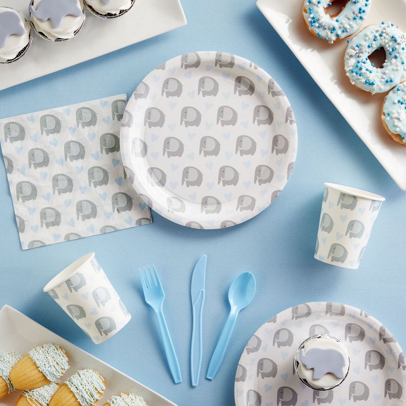 Blue Panda Elephant Baby Shower Decorations for Boy Theme, Elephant Party Supplies With Paper Plates, Napkins, Cups, and Cutlery, Serves 24 Guests, 2 of 8