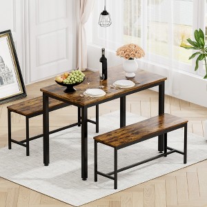 43.3" Dining Table Set for 4 with 2 Benches, Kitchen Table Set with Metal Frame & MDF Board,Space-Saving Dinette for Kitchen, Dining Room - 1 of 4