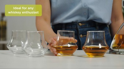 Curved Clear Glass Whiskey Tumblers, Set of 4, 12 oz