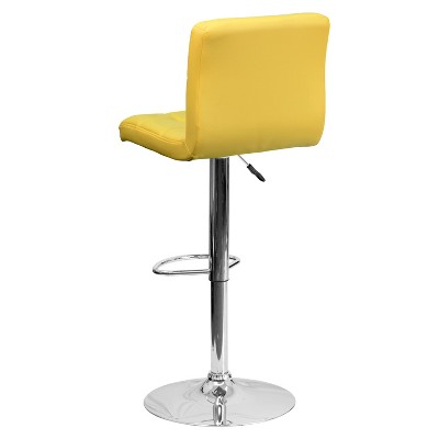Yellow Quilted Adjustable Height Swivel Barstool with Chrome Base
