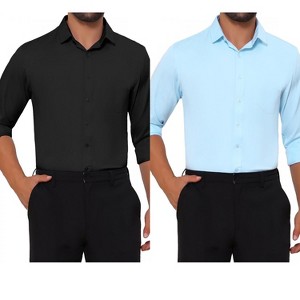 INSPIRE CHIC Men's Point Collar Button Long Sleeves Solid Business Dress Shirts 2 Packs - 1 of 4