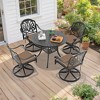 5-Piece Outdoor Dining Set, Cast Aluminum Round Table with Swivel Chairs, Brpwn Cushions - 2 of 4
