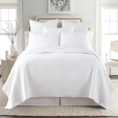 White Cotton Twin Reversible Quilt Set with Sham