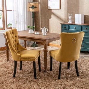Sapphtopaz Modern Dining Chairs Set of 2 Hand-Pulled Buckle Upholstered Chair with Nailhead Chair for Dining Room, Living Room - 1 of 4