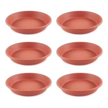 HC Companies Classic Plastic 17.63 Inch Round Plant Flower Pot Planter Deep Saucer Drip Tray for 20 Inch Flower Pots, Terracotta (6 Pack)