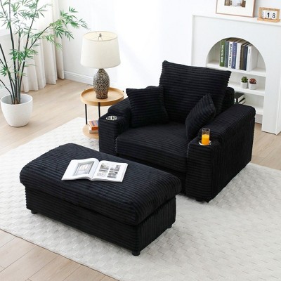 NicBex Corduroy Oversized Accent Chair with Ottoman,Comfy Armchair with Large Seat,Modern Chair and Ottoman Sets for Bedroom,Reading Room