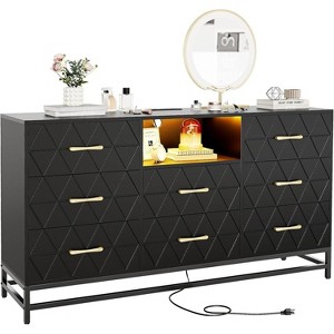 Jojoka 8 Deep Black Drawer Dresser for Bedroom with Charging Station and LED Lights, Black - 1 of 4