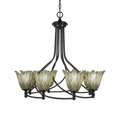 Toltec Lighting Capri 8 - Light Chandelier in  Dark Granite with 7" Vanilla Leaf Shade