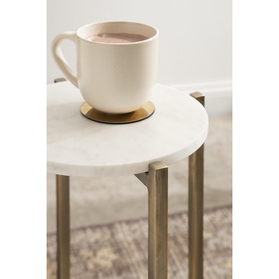 Walnut Brown and White Marble Round Accent Table