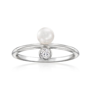 Ross-Simons 4.5-5mm Cultured Pearl Ring With Single CZ in Sterling Silver Size 8 - 1 of 4