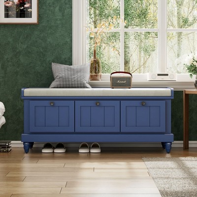 NicBex Classic Entryway Bench with Cushion,MDF/Rubberwood Shoe Bench with 3 Drawers,Multi-Functional Storage Bench  for Bedroom,Entryway&Hallways