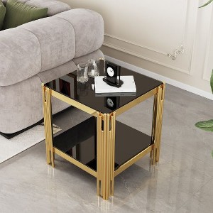 CENGHU Modern Coffee Table, Center Table with Storage Shelf, Tea Table with Mirror Finished Stainless Steel Frame, Side Table for Dining Room, Bedroom - 1 of 4