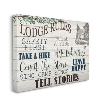 Stupell Industries Lodge Rules Text with Cabin Brown Blue Word Design
