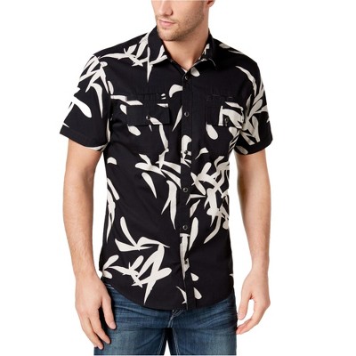 I.N.C International Concepts Mens Geometric Button Up Shirt, Black, Small