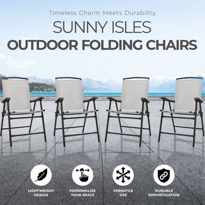 Sunny Isles Gray Steel Frame Outdoor Folding Chairs, Set of 4