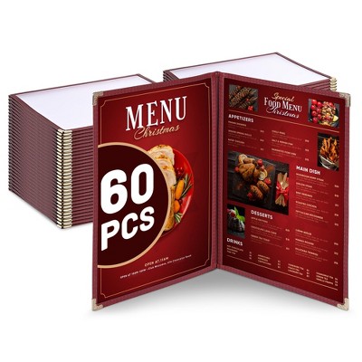 WeChef 60 Pack Restaurant Menu Covers Burgundy 8.5 x 11" Book Style 2 Pages 4 View