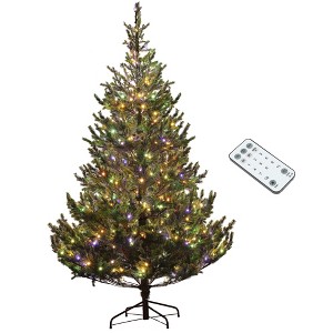 7ft Artificial Prelit Christmas Tree, Sparse Realistic Cedar Tree with Dual Color LED Lights and 2931 Tips, Easy Assembly - 1 of 1